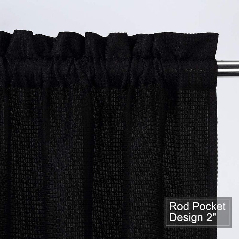 NANAN Tier Curtain, Waffle Weave Textured Tailored Short Curtains for Bathroom Waterproof Window Covering Kitchen Cafe Curtain - 30" x 24", Black, Set of 2 - Image 3